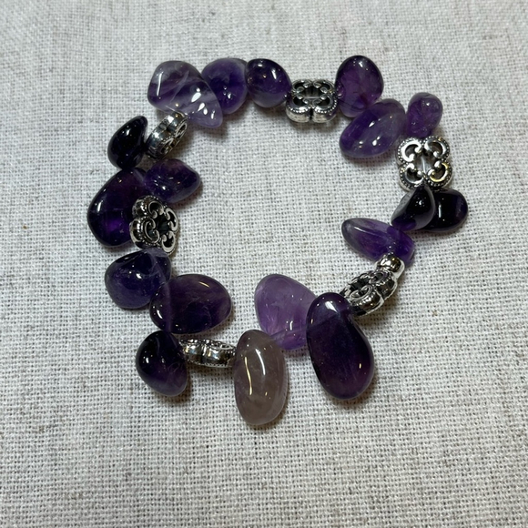 3-Pc Fluorite Amethyst Bracelet Bundle Handmade Artisan Gemstone Stack Set - Picture 5 of 6